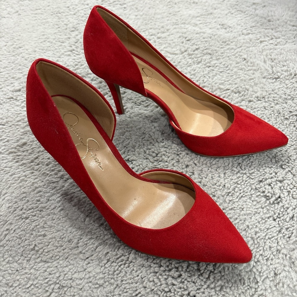 Jessica Simpson Red Heels Suede Pointed-Toe Pumps